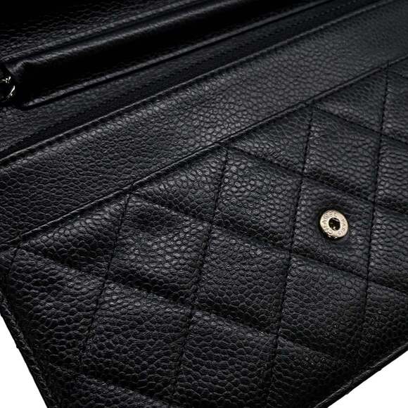 CHANEL Black Caviar Leather Logo Wallet